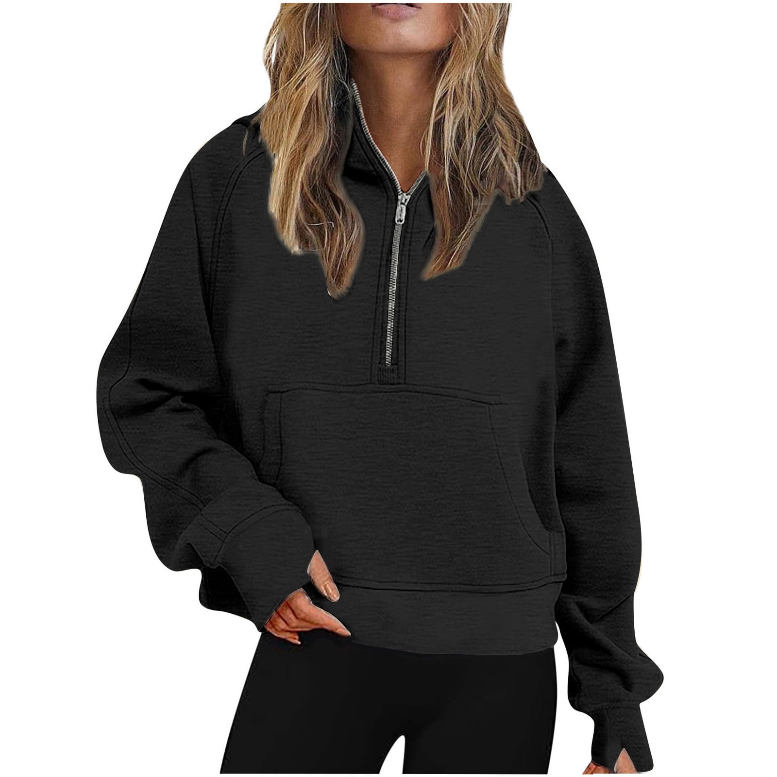 Half Zip Sweatshirts Cropped Hoodies for Women Quarter Zip Up