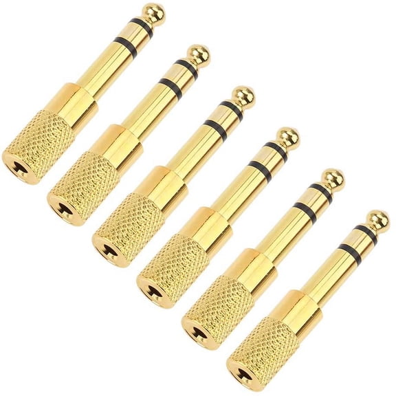 Quarter inch Adapter, 6.35mm (1/4 inch) Male to 3.5mm (1/8 inch) Female Headphone Jack Plug, Gold Plated, 6 Pack