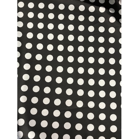 Quarter size polka dots on silky satin charmeuse, 60" wide, sells by the yard, White Dotds/Black