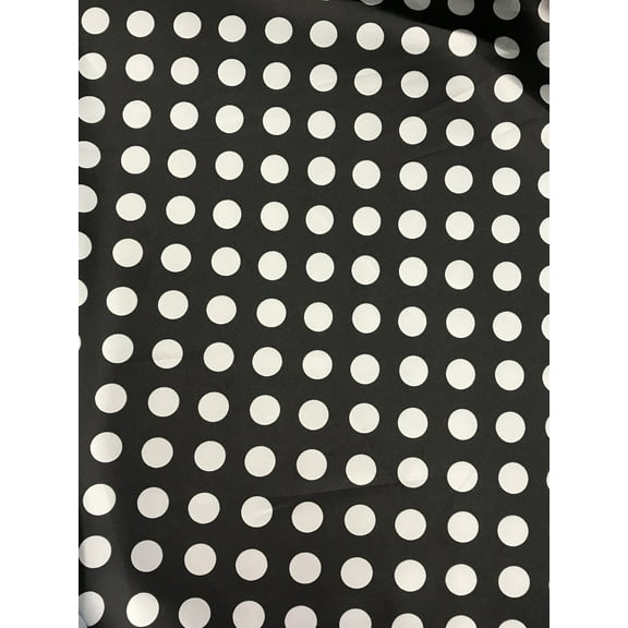 Quarter size polka dots on silky satin charmeuse, 60" wide, sells by the yard, White Dotds/Black