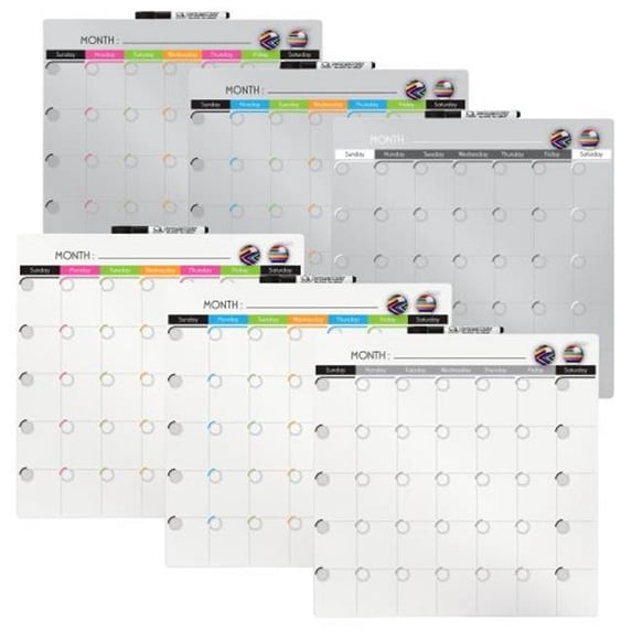 Quartet 48114-WM 14 x 14 In. Magnetic Dry-Erase Calendar Tile, Frameless, Modular - Pack Of 6
