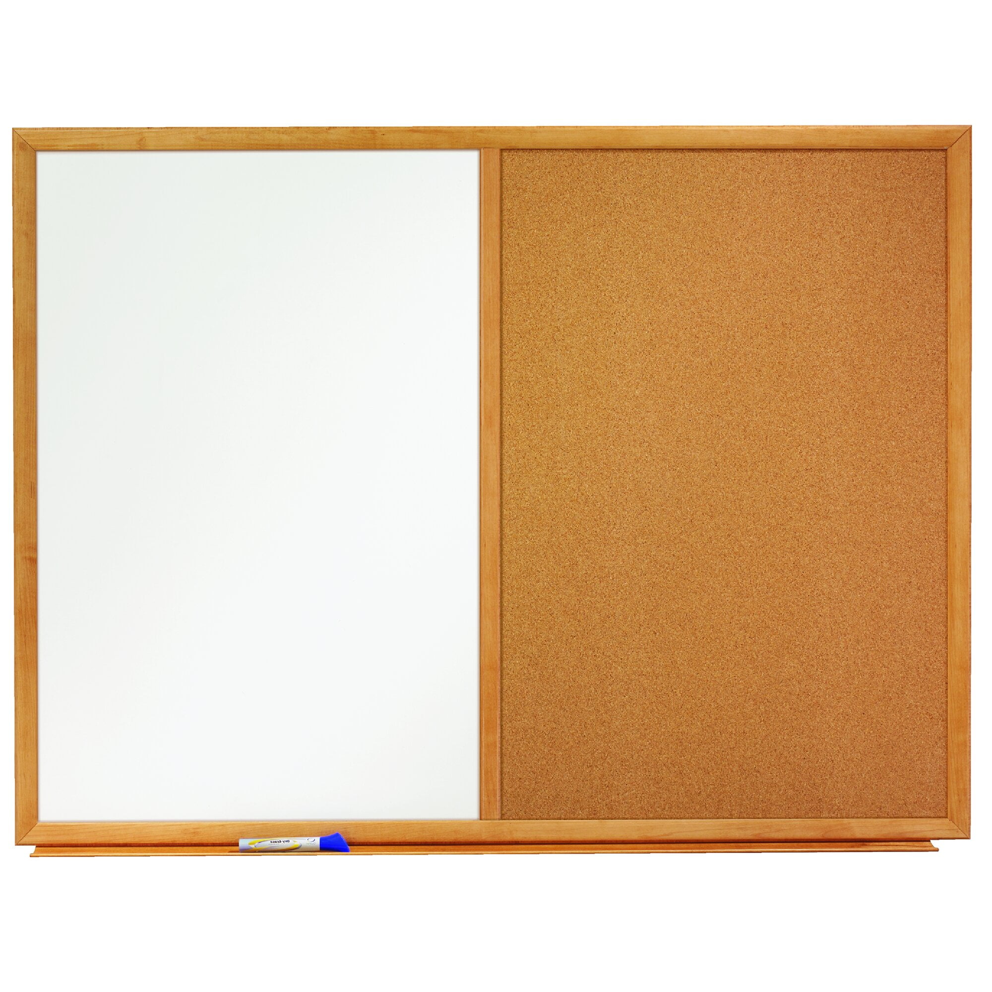 48" x 36" Oak Frame Whiteboard and Cork Bulletin Combo