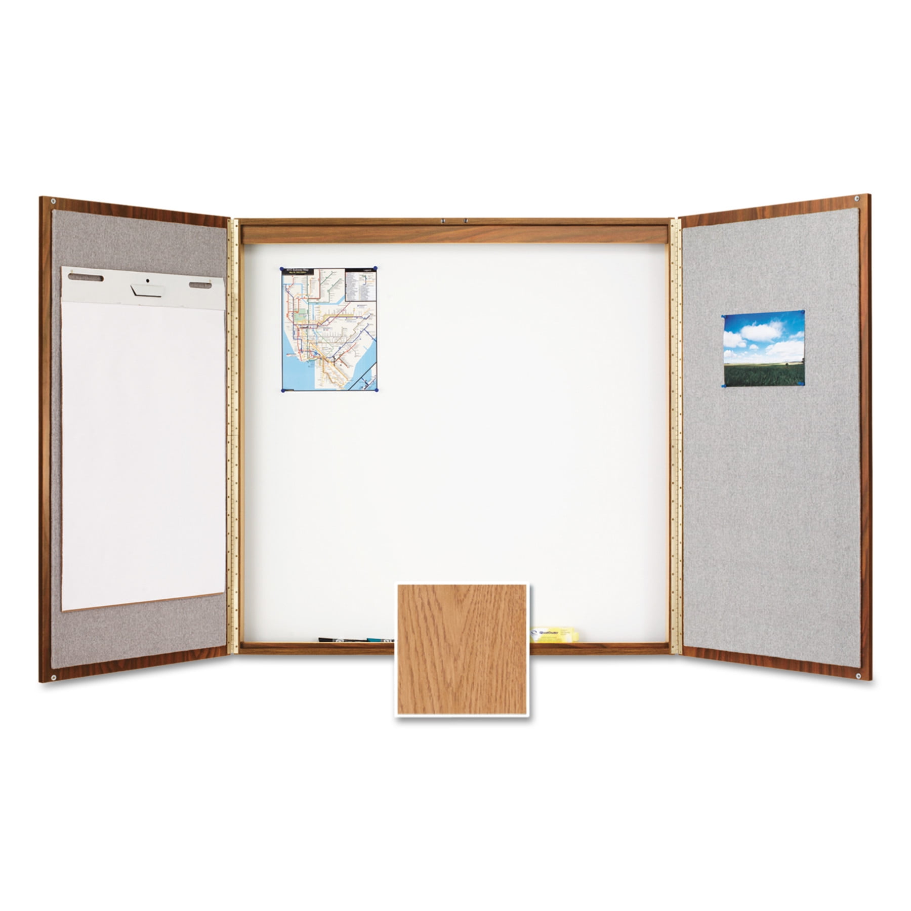 Quartet Dry Erase, Fabric/Porcelain/Steel, 48 x 48 x 24, Beige/White, Oak Frame