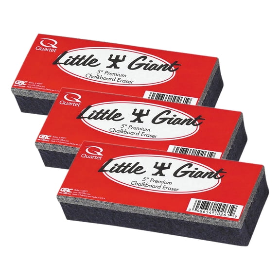 Quartet Chalk Eraser, Moderate Use, For All Chalk Surfaces, 5" x 2" x 1", Pack of 3