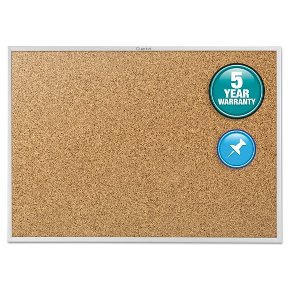 Quartet Classic Series Cork Bulletin Board, 24" x 18", Silver Aluminum Frame