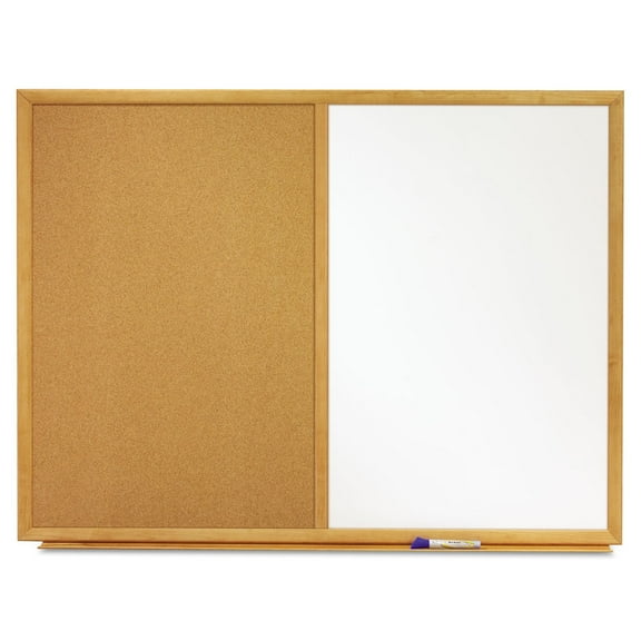 Quartet Combination Whiteboard & Corkboard, 3' x 2' Combo White Board & Cork Board, Oak Finish Frame (S553) CA2