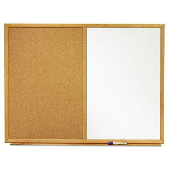 Quartet Combination Whiteboard & Corkboard, 4' x 3' Combo White Board & Cork Board, Oak Finish Frame (S554)