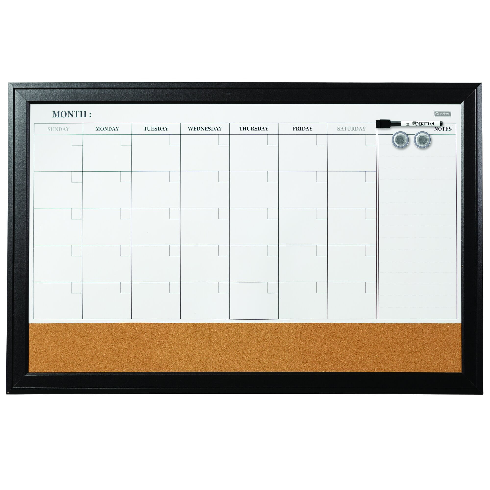 Ebony Frame Magnetic Whiteboard Calendar and Corkboard Combo