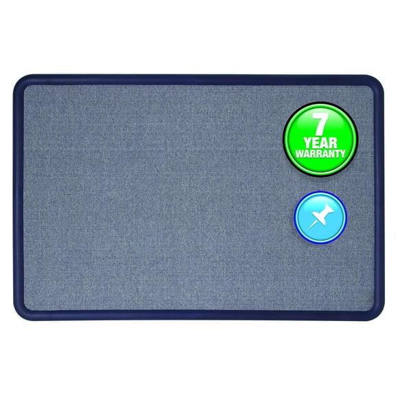 Quartet Contour Fabric Bulletin Board, 4' x 3', Navy Frame, Blue Fabric