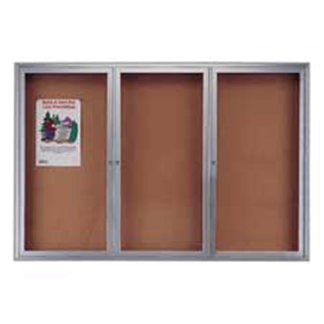 Quartet  Cork Board W-Glass Door- 3 Door- 6ft.x4ft.- Aluminum Frame