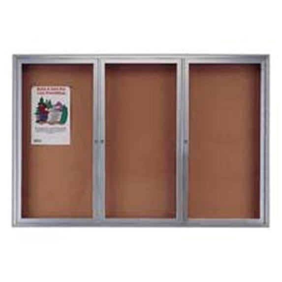Quartet Cork Board W-Glass Door- 3 Door- 6ft.x4ft.- Aluminum Frame