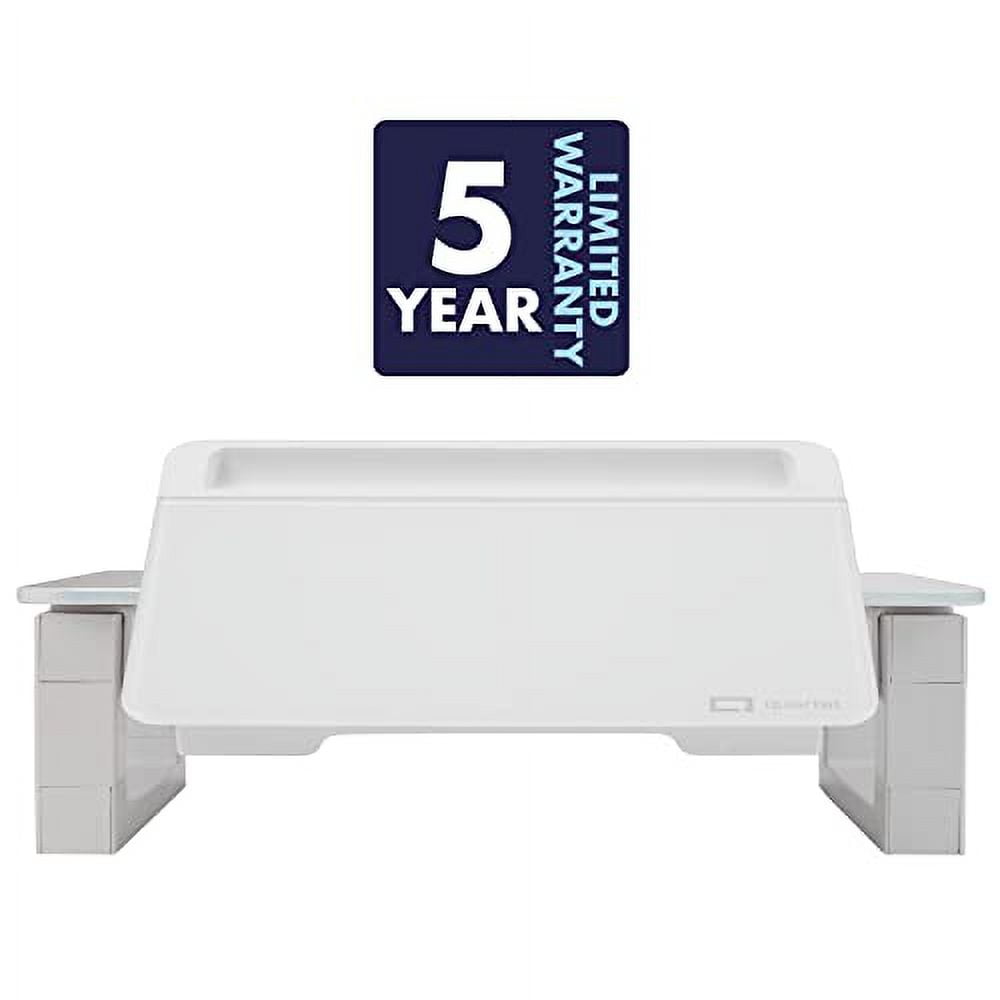 White Tempered Glass Adjustable Desktop Monitor Stand with Dry-Erase Board