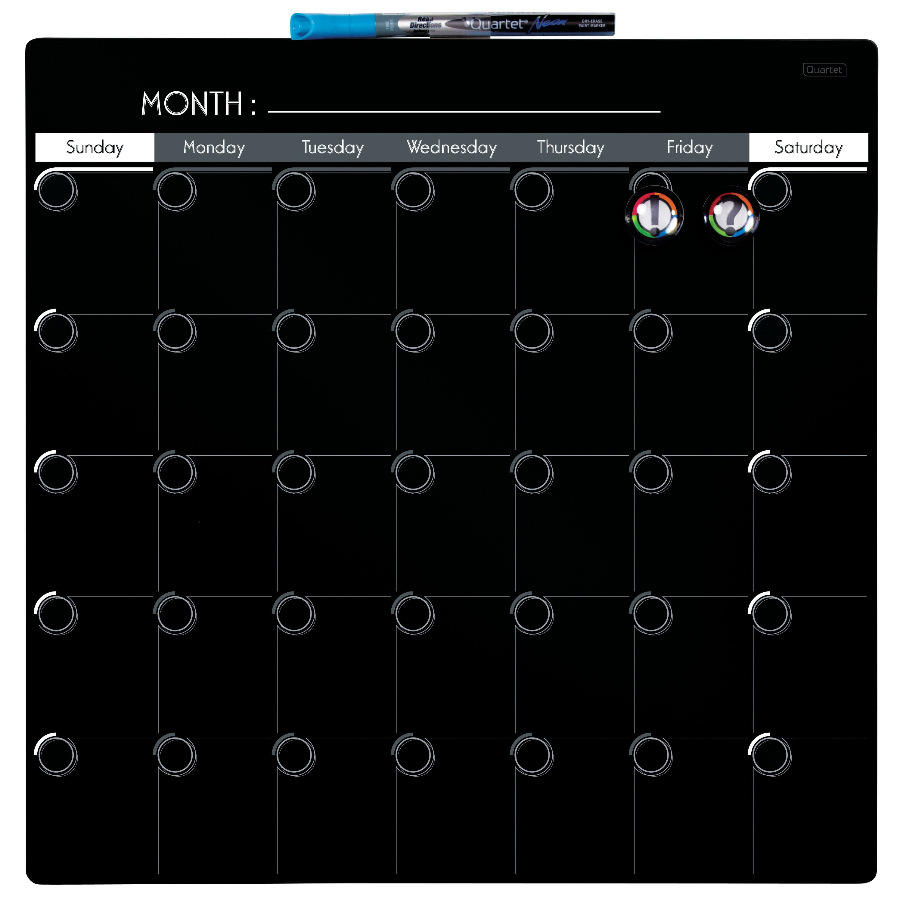 Quartet DryErase Calendar, 14" x 14", Neon Black (35003)