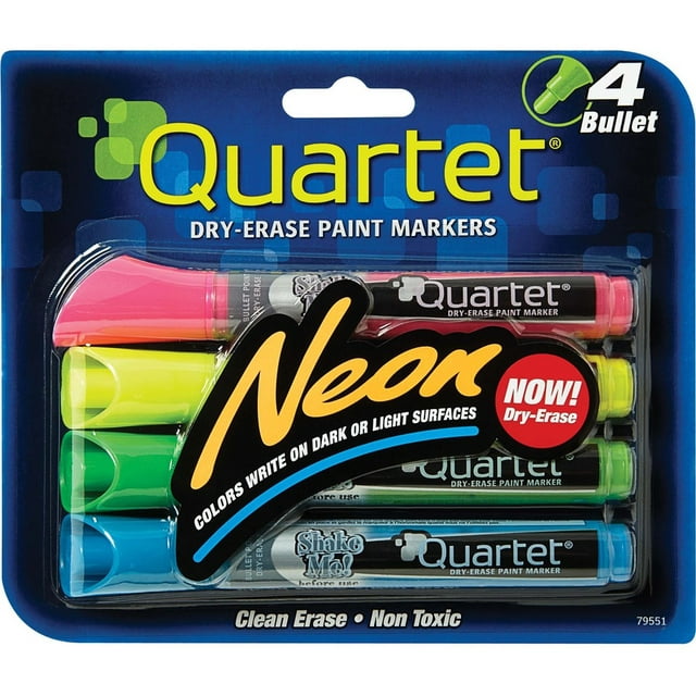 Quartet Dry-Erase Markers, Bullet Tip, Neon Colors, 4 Pack (79551)