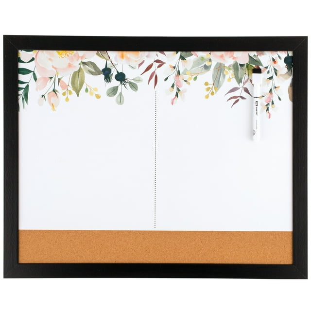 Quartet DryErase and Cork Combination Board, 16" x 20", Floral, Black