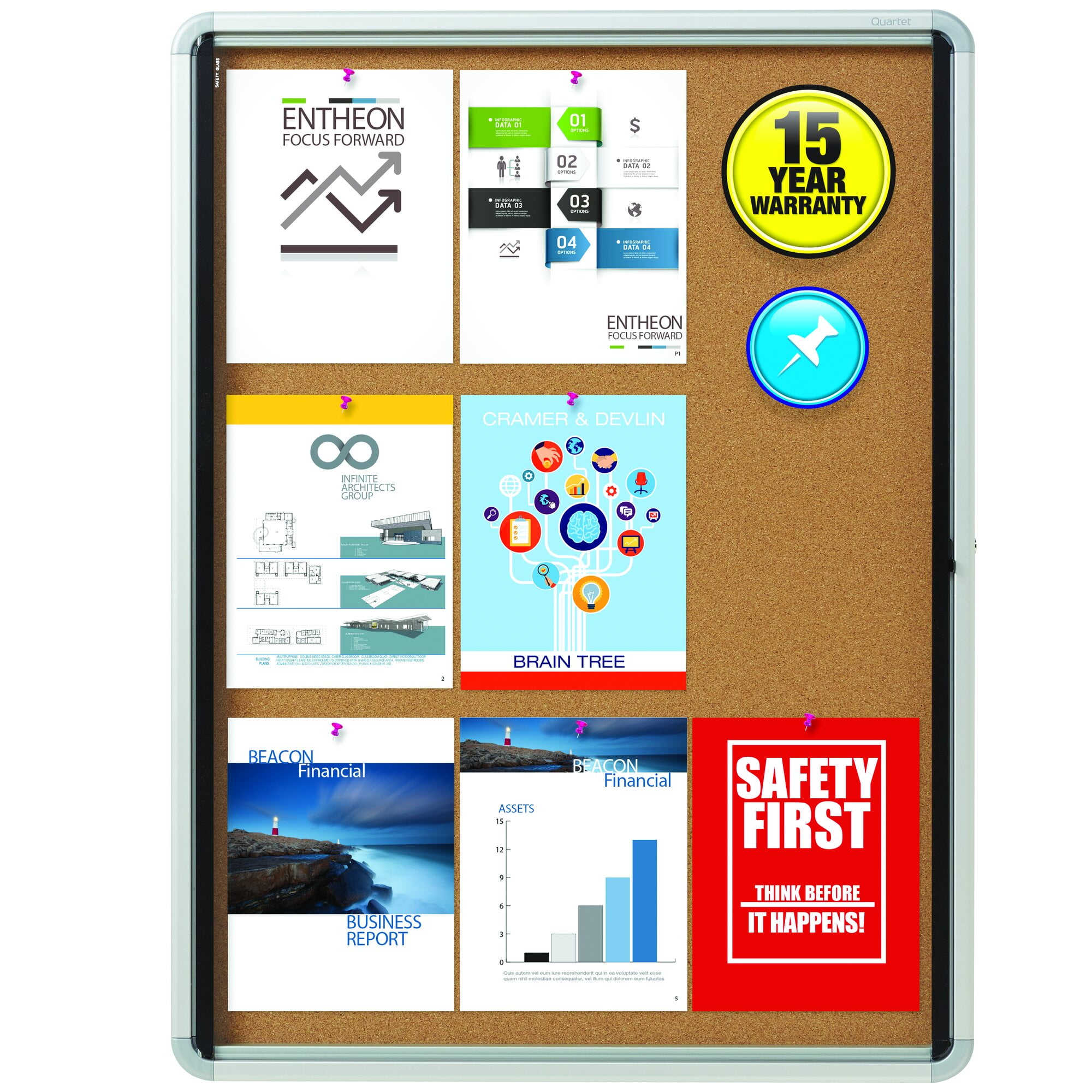 Quartet Enclosed Cork Bulletin Board for Indoor Use 30 x 39 or 9 Sheets