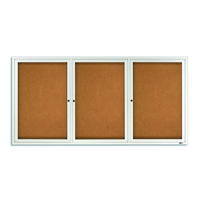Quartet Enclosed Cork Bulletin Board for Indoor Use, 6' x 3', 3 Door