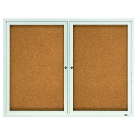 Quartet Enclosed Cork Bulletin Board for Indoor Use, 6' x 4', 3 Door, Aluminum Frame