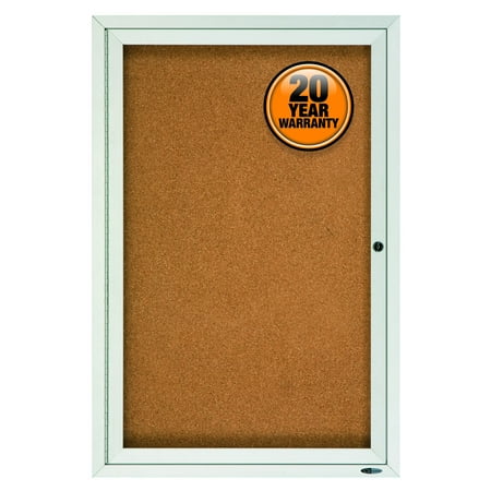 Quartet Enclosed Cork Bulletin Board for Outdoor Use, 2' x 3', 1 Door, Aluminum Frame