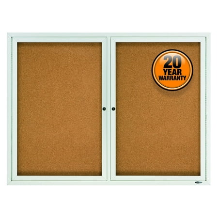 Quartet Enclosed Cork Bulletin Board for Outdoor Use, 4' x 3', 2 Door, Aluminum Frame