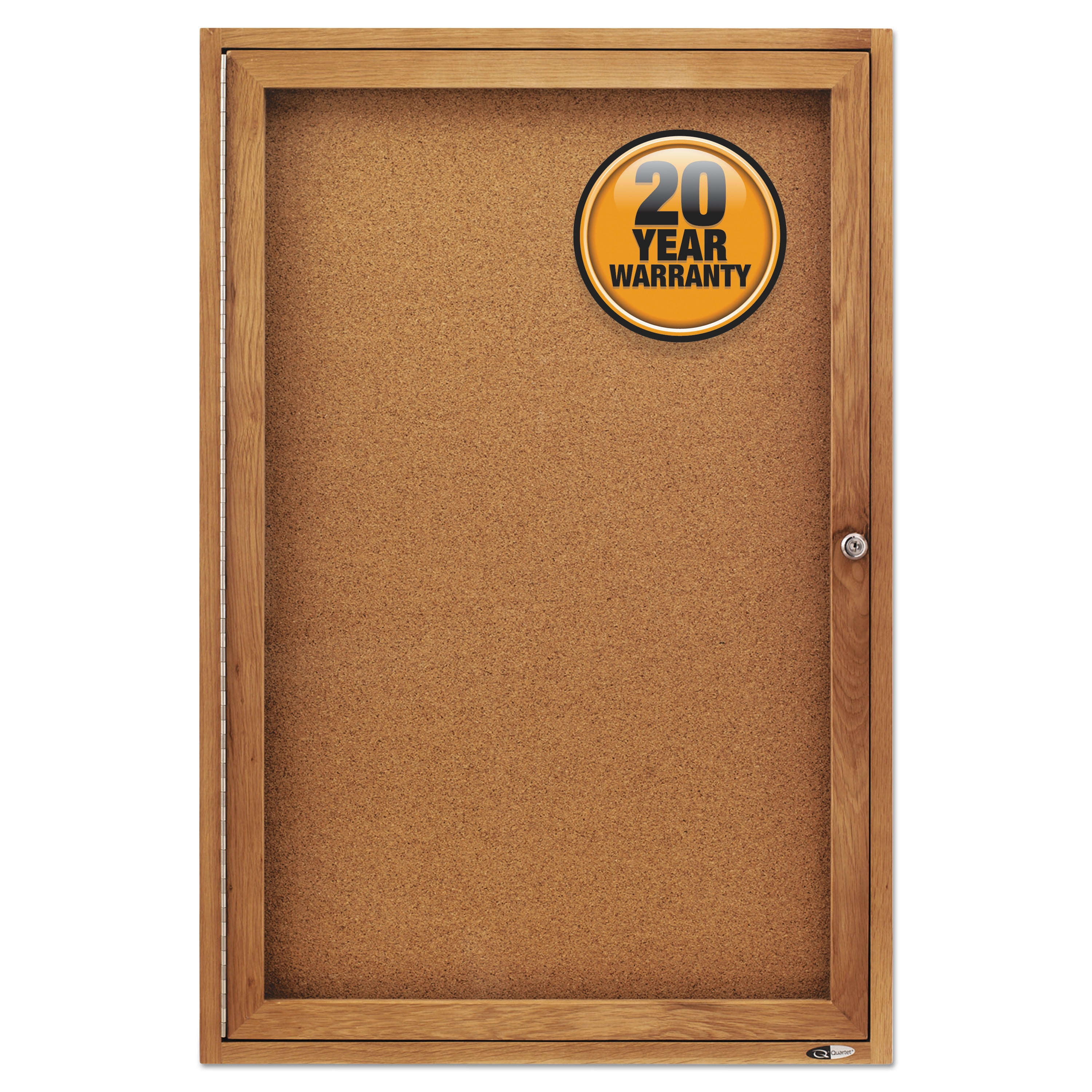 Enclosed Indoor Cork Bulletin Board with One Hinged Door, 24 x 36, Tan Surface, Oak Fiberboard Frame Enclosed Indoor Cork Bulletin Board with One Hinged Door, 24 x 36, Tan Surface, Oak Fiberboard Frame