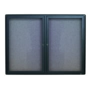 Quartet Enclosed Indoor Fabric Bulletin Board with Two Hinged Doors, 48" x 36", Gray Surface, Graphite Gray Aluminum Frame
