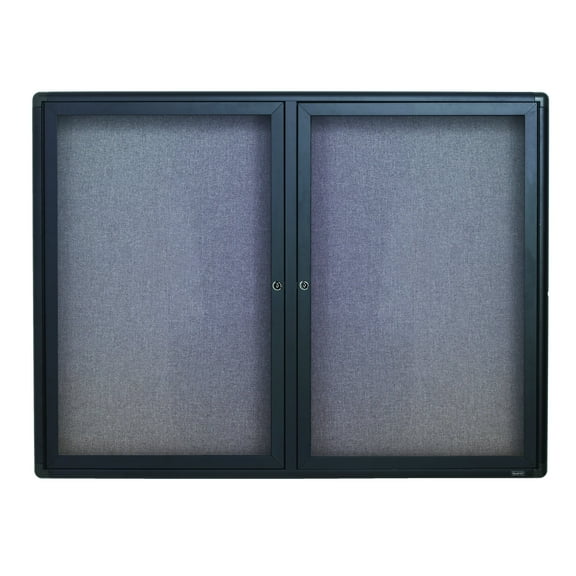 Quartet Enclosed Indoor Fabric Bulletin Board with Two Hinged Doors, 48" x 36", Gray Surface, Graphite Gray Aluminum Frame