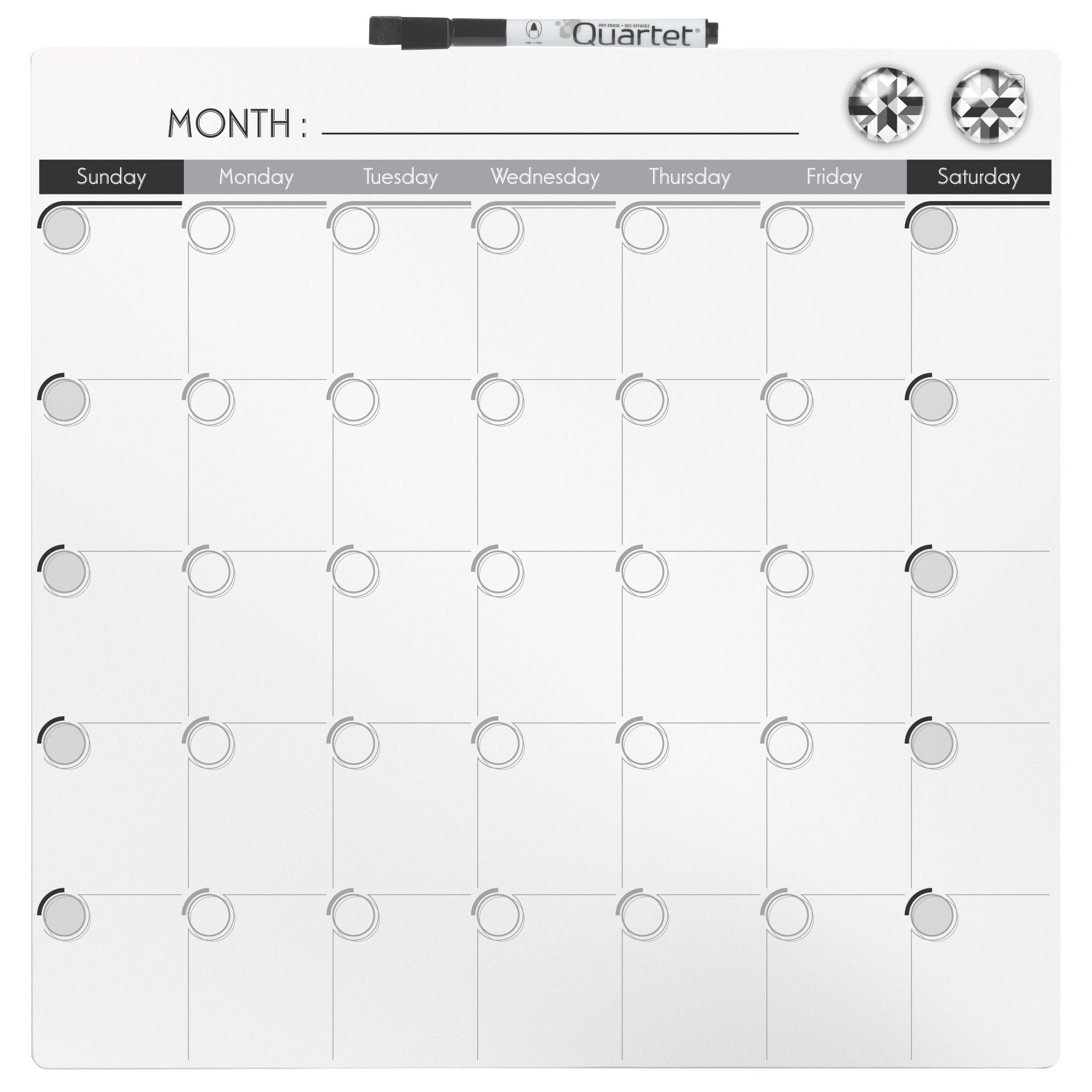 Quartet Frameless Dry Erase Calendar Tile 14x14 DryErase