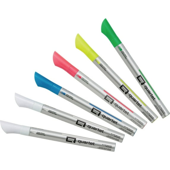 Quartet Glass Board Fine Tip Neon Markers - Fine Marker Point - Assorted Neon Liquid Ink - 6 / Pack | Bundle of 2 Packs