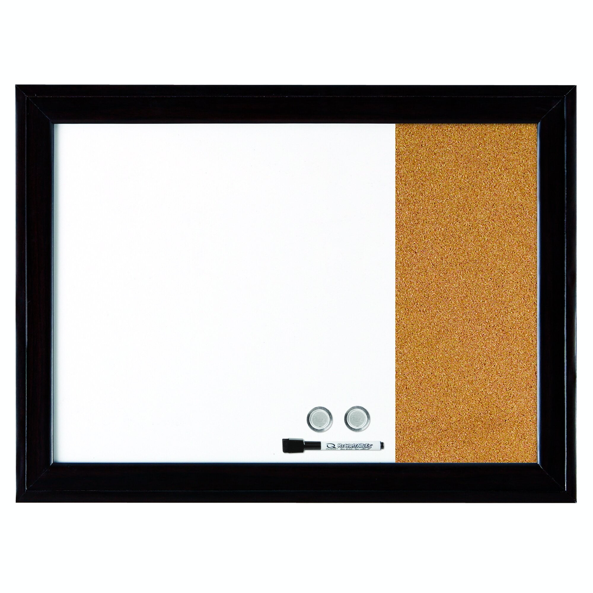 Quartet 79283 23 x 17 Home Decor Magnetic Combo Dry Erase Board with Cork Board on Side - Tan/White Surface/Black Wood Frame