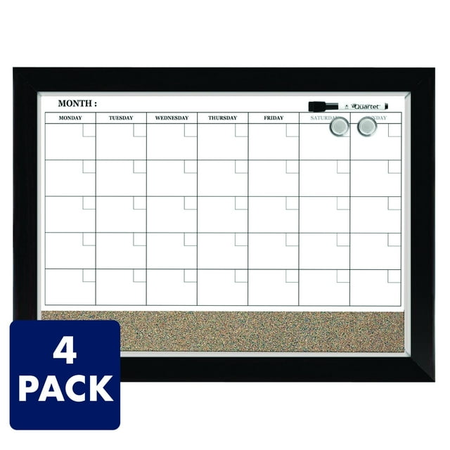 Quartet Home Décor Magnetic Combination Calendar Board, Dry-Erase and Cork, 17" x 23", Two-Tone Frame