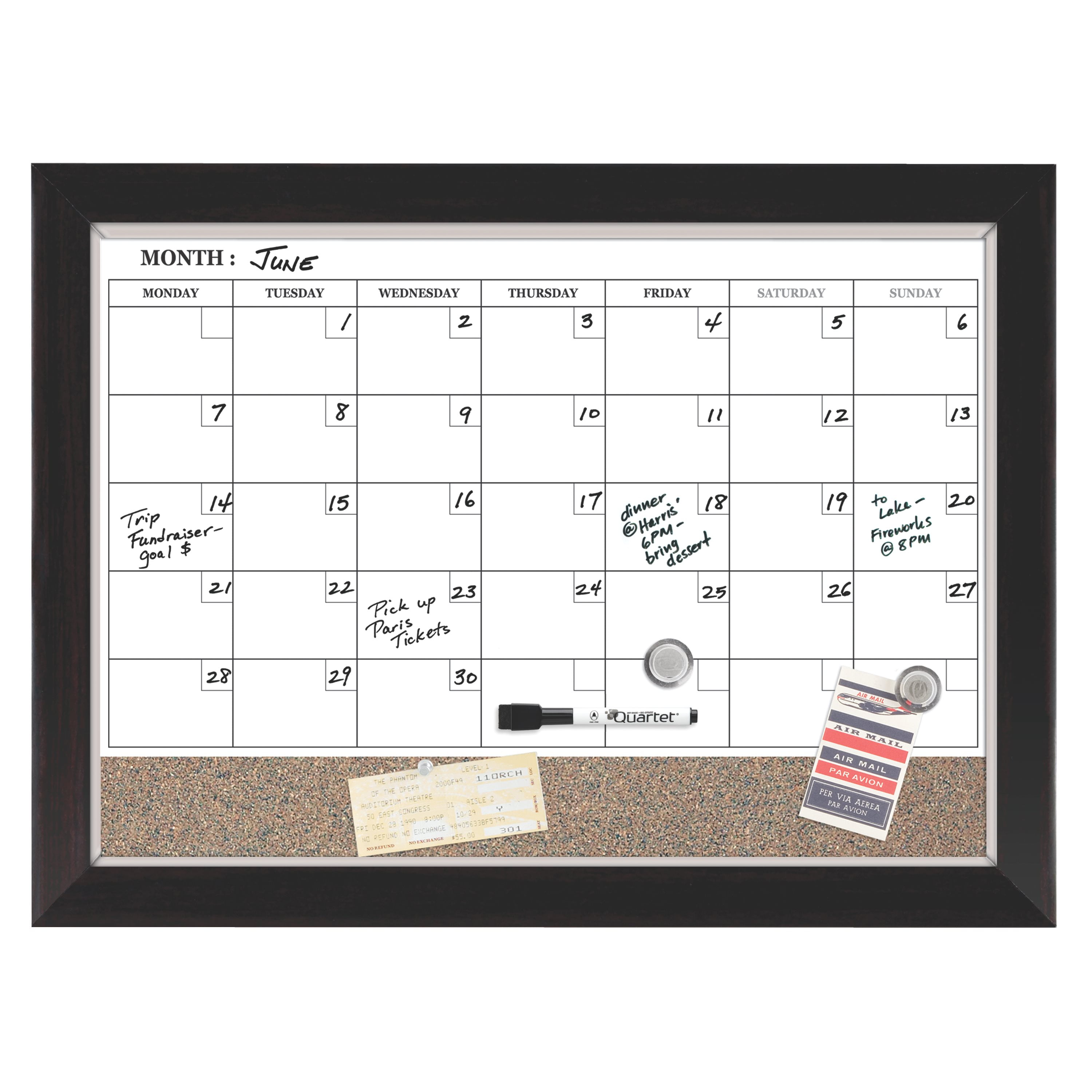 Two-Tone Magnetic Dry Erase and Cork Calendar Board, 17" x 23"