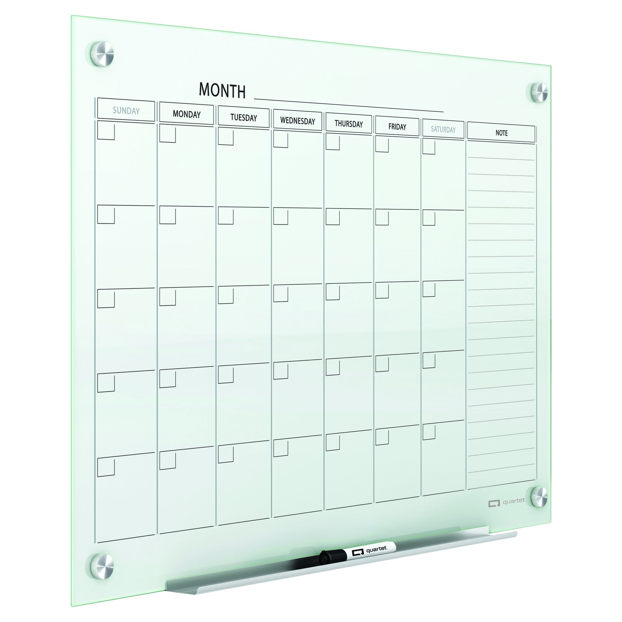 Quartet Infinity Glass Magnetic Calendar Board 36 x 24 3 x 2 White Surface -
