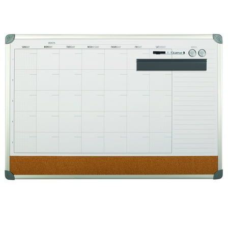 Quartet Combination Magnetic Whiteboard Calendar & Corkboard, 3' x 2', Combo White Board & Cork Board, Euro Style Aluminum Frame (73611)
