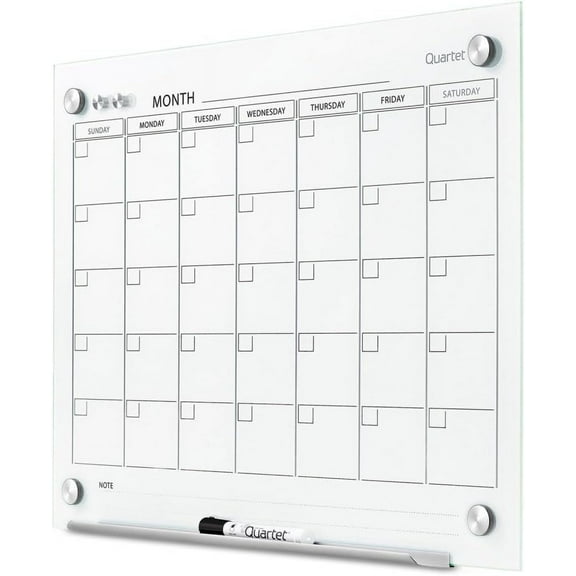 Quartet Magnetic Whiteboard Calendar, Glass Dry Erase White Board Planner, 2' x 1.5', White Surface, Frameless, Infinity (GC2418F)