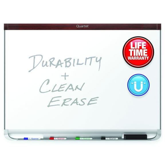 Quartet Prestige 2 DuraMax Porcelain Magnetic Dry-Erase Whiteboard, 48" x 36", Wood Frame With Mahogany Finish