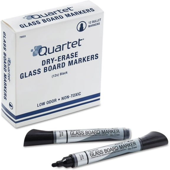 Quartet Premium Glass Board Dry Erase Marker, Bullet Tip, Black