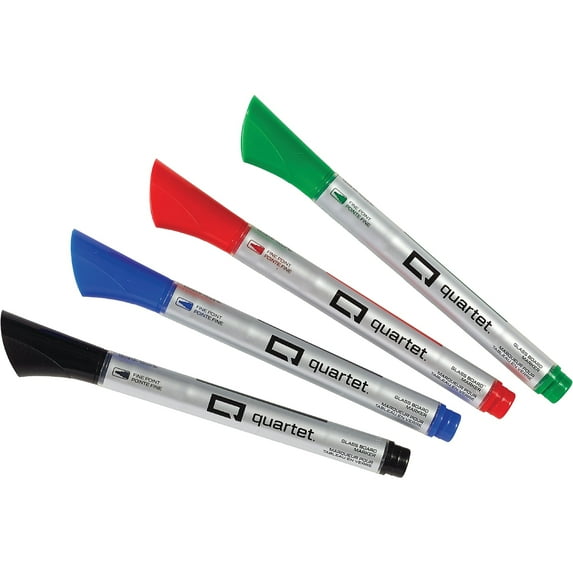 Quartet Premium Glass Board Dry-Erase Markers, Fine Tip, Assorted Colors, 4 Pack