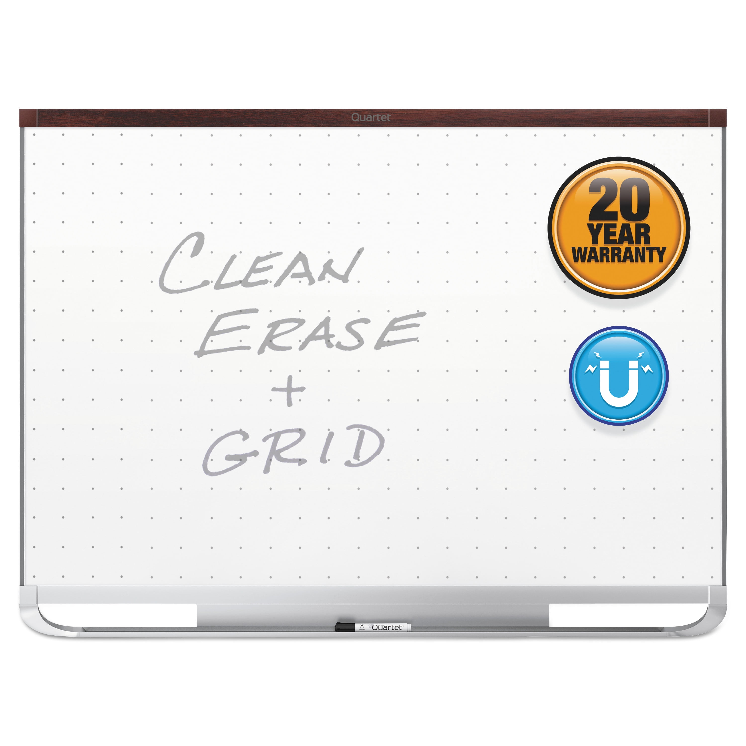 Quartet Prestige 2 Magnetic Total Erase Whiteboard, 96 x 48, Mahogany Frame -QRTTEM548M