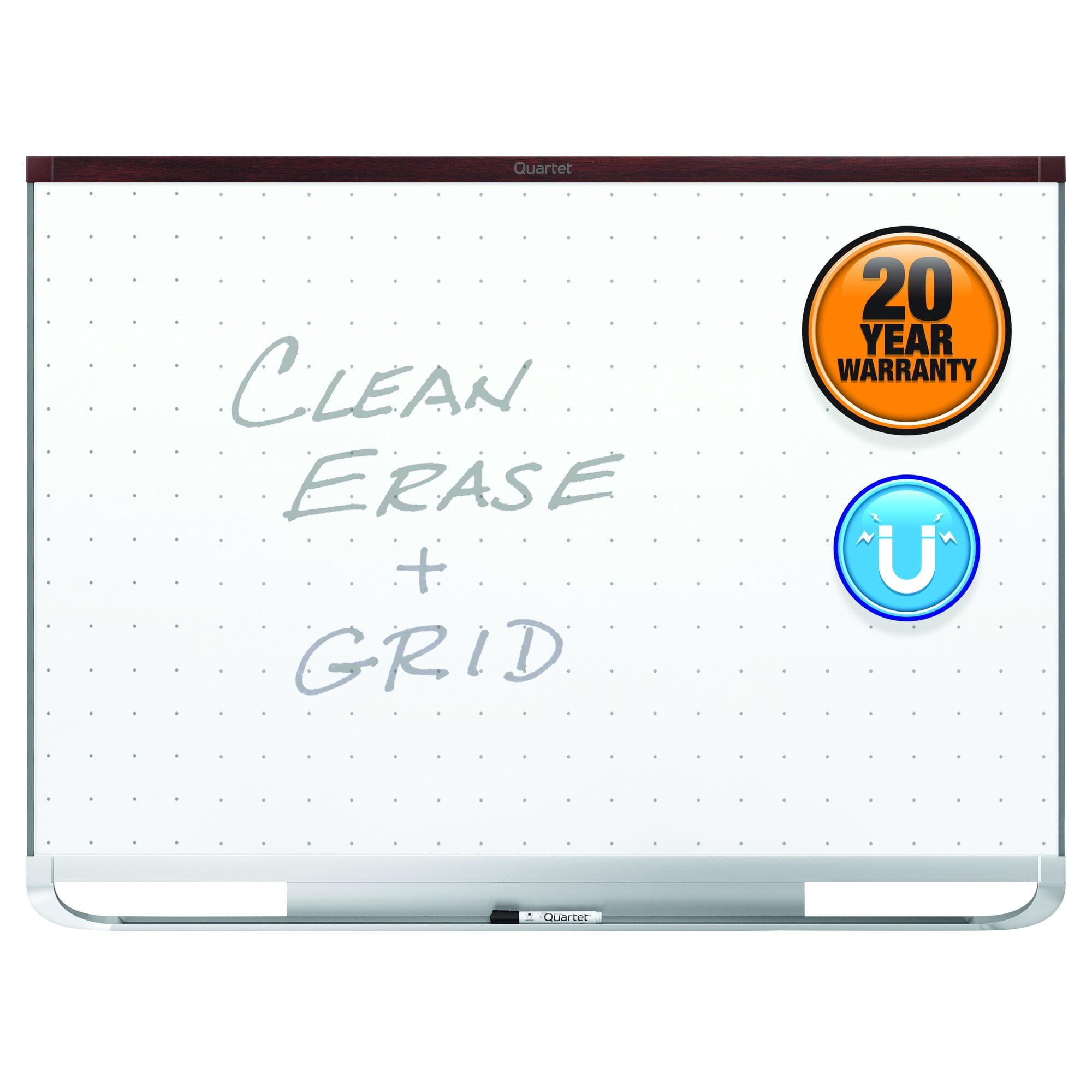 Quartet Prestige 2 Total Erase Magnetic Whiteboard, 3' x 2', Mahogany Finish Frame