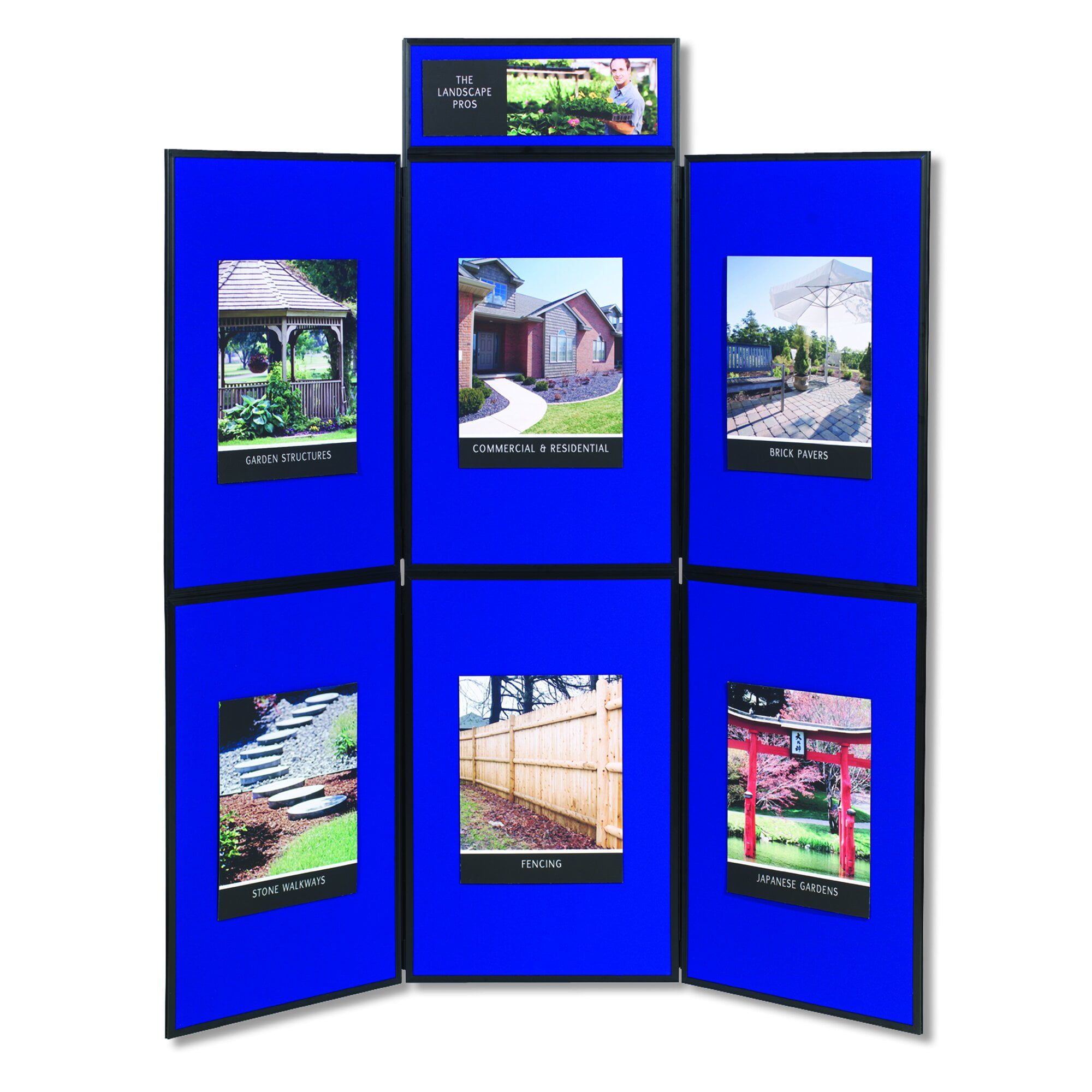 Quartet Show-It! 6-Panel Display System, 72" x 72", Double-sided, Blue/Gray
