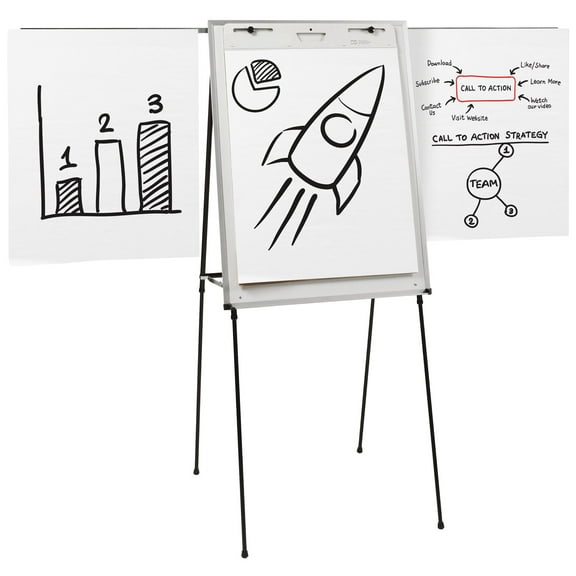 Quartet Steel Presentation Easel, Total Erase Whiteboard/Flipchart, 29" x 40", Black Frame