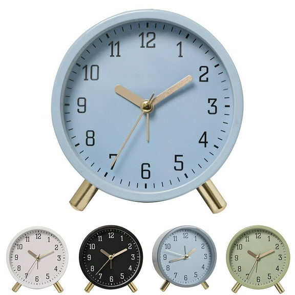 Quartz Alarm Clock Simple Silent Desktop Round Creative Pointer Table Clock Gray Smile Home