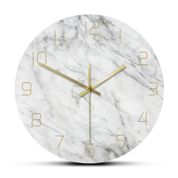 Quartz Analog Quiet Marble Wall Clock 3D Chic White Marble Print Modern Round Wall Watch Nordic Creativity Home Decor
