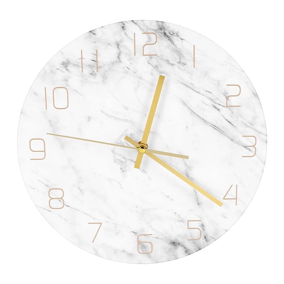 Quartz Analog Quiet Marble Wall Clock 3D Chic White Print Modern Round Watch Nordic Creativity Home Decor