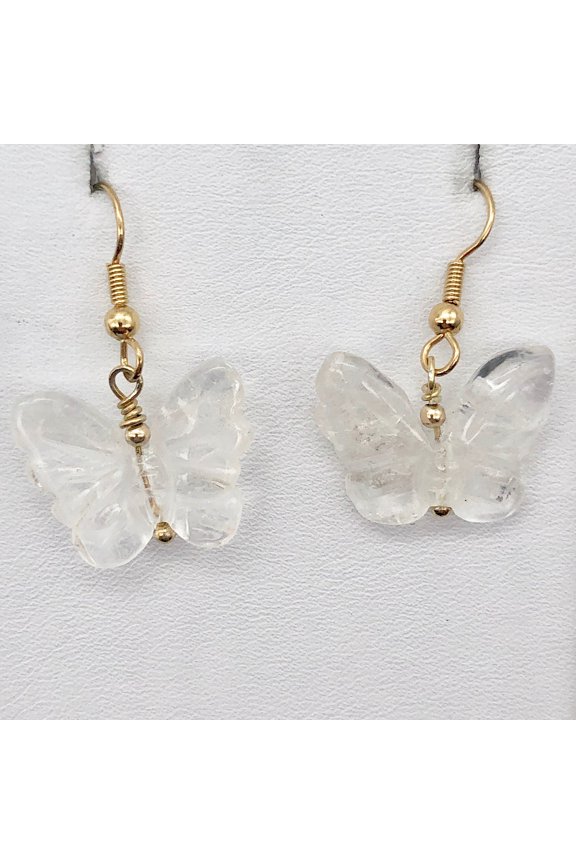 Quartz Butterfly 14Kgf Gold Earrings | Semi Precious Stone Jewelry |