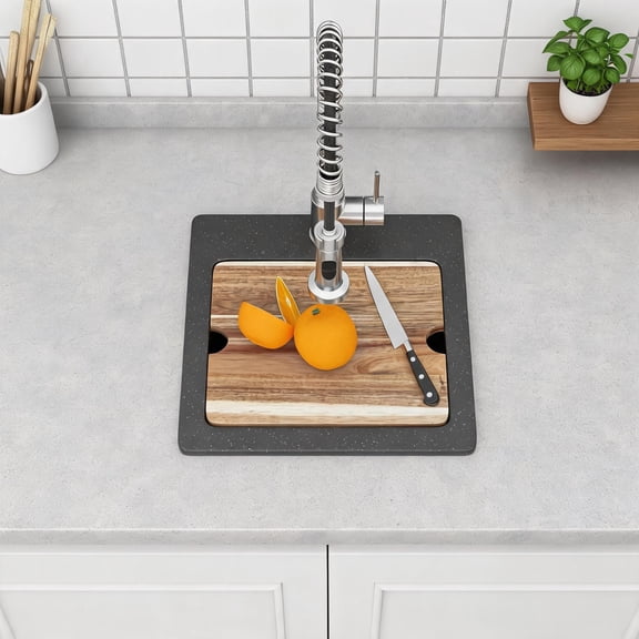 Quartz Composite Drop-In Topmount 15 x 15 Single Bowl Black-Toned Workstation Bar Sink