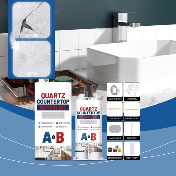 Quartz Countertop Repair Kit, Home Use Countertop Chip Crack Fix Kit, Granite Marble Stone Surface Repair Glue, Professional Seamless Restoration Solution for Kitchen Bathroom Countertops