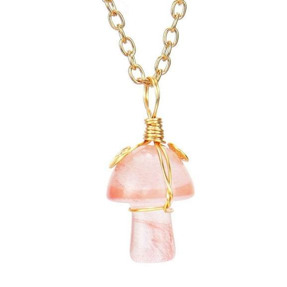 UOYOTT Natural Rose Quartz Mushroom Crystal Necklace Pendant Gemstone Cute Gift Sho