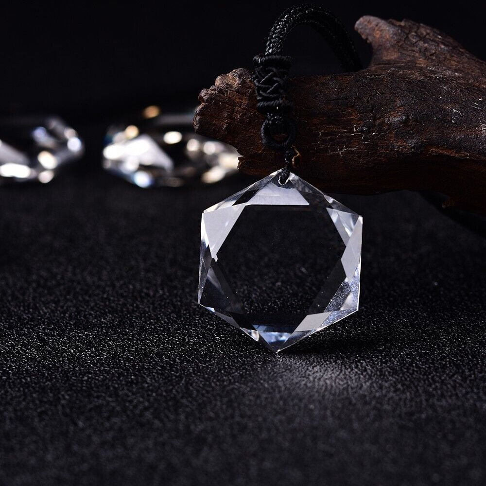 Quartz Crystal Hexagram Clear Pendant Healing Stress Relief Amulet